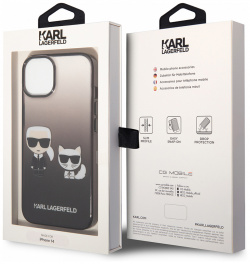 Karl Lagerfeld Чехол & Choupette для iPhone 14  черный градиент KLHCP14STGKCK
