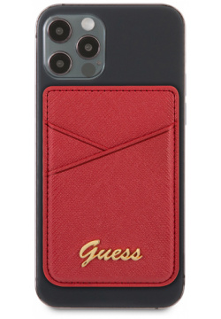 Guess Чехол бумажник Wallet Cardslot Magsafe Saffiano Script logo  красный GUWMSSASLRE