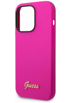 Guess Чехол Gold metal logo для iPhone 14 Pro  розовый GUHCP14LSLSMF
