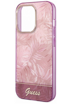 Guess Чехол Jungle Electroplated для iPhone 14 Pro Max  розовый GUHCP14XHGJGHP