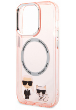 Karl Lagerfeld Чехол & Choupette для iPhone 14 Pro MagSafe  розовый KLHMP14LHKCP