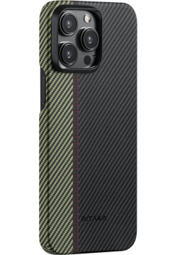 Pitaka Чехол Fusion Weaving MagEZ Case 4 для iPhone 15 Pro  кевлар черный/зеленый FO1501P
