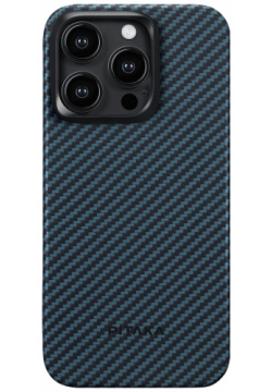 Pitaka Чехол MagEZ Case 4 для iPhone 15 Pro Max  кевлар черный/синий KI1508PM