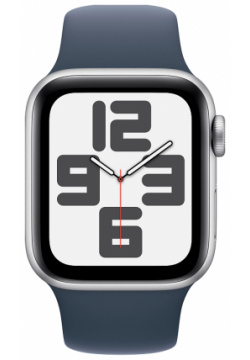 Apple Watch SE 2023  40 мм корпус из алюминия серебристого цвета спортивный ремешок «грозовой синий» размер S/M MRE13