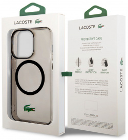 Lacoste Чехол Hard Logo для iPhone 15 Pro Max MagSafe  прозрачный/черный LCHMP15XULOK