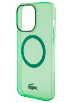 Lacoste Чехол Hard Logo для iPhone 15 Pro MagSafe  прозрачный/зеленый LCHMP15LULON