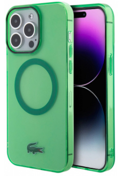 Lacoste Чехол Hard Logo для iPhone 15 Pro MagSafe  прозрачный/зеленый LCHMP15LULON