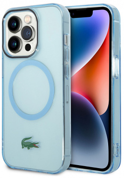 Lacoste Чехол Hard Logo для iPhone 15 Pro MagSafe  светло голубой LCHMP15LULOLB