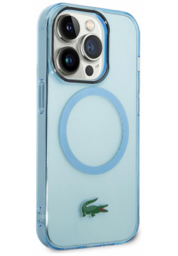 Lacoste Чехол Hard Logo для iPhone 15 Pro MagSafe  светло голубой LCHMP15LULOLB