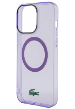 Lacoste Чехол Hard Logo для iPhone 15 Pro Max MagSafe  прозрачный/розовый LCHMP15XULOU