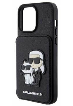 Karl Lagerfeld Чехол Saffiano & Choupette Cardslot для iPhone 15 Pro Max  черный KLHCP15XSAKCSCK