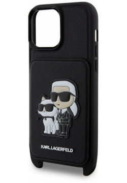 Karl Lagerfeld Чехол Saffiano Crossbody & Choupette Cardslot для iPhone 15 Pro Max  черный KLHCP15XCSAKCPMK