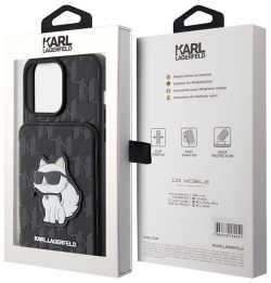 Karl Lagerfeld Чехол Saffiano Monogram Choupette Cardslot для iPhone 15 Pro  черный KLHCP15LSAKCNSCK
