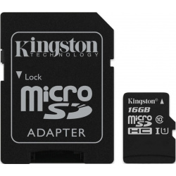 Карта памяти MicroSDHC Kingston SDCS/16GB 16GB Class10 UHS I c адаптером Black