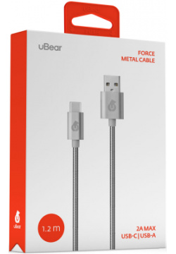 Дата кабель uBear 0307 0438 Force USB Type C 1м металлическая оплетка Silver