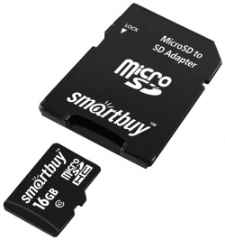 Карта памяти MicroSDHC Smartbuy 0305 1413 16GB Class10 с адаптером Black