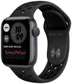 Часы Apple M00X3RU/A Watch Nike Series 6 GPS 40мм корпус из алюминия серый космос + ремешок черный (M00X3RU/A)