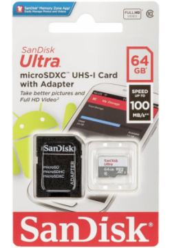 Карта памяти MicroSD SanDisk SDSQUNR 064G GN3MA Ultra 64GB Class 10 с адаптером Grey/White