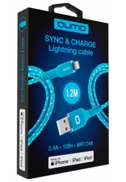 Дата кабель Qumo 0307 0713 30055 USB Lightning 1 2м MFI Blue