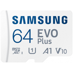 Карта памяти MicroSD Samsung MB MC64KA/RU EVO Plus 64Gb Class10 White (MB MC64KA/RU)