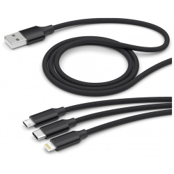 Дата кабель Deppa 72299 3 в 1 microUSB USB C Lightning 2м алюминиевый Black