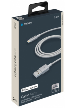 Дата кабель Deppa 72187 USB Lightning MFI алюминиевый серебро
