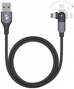 Дата кабель Deppa 72326 USB Lightning повротный 2 4А 1 2м алюминий оплетка нейлон черный