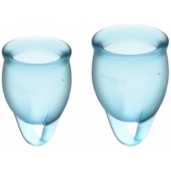 Менструальные чаши Satisfyer 7000 2984 Feel Confident 2 шт голубые и мешочек для хранения в комплекте