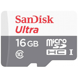 Карта памяти MicroSDHC SanDisk SDSQUNS 016G GN3MA Ultra 16GB Class 10 с адаптером White Grey