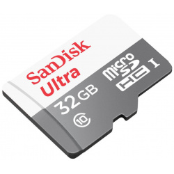 Карта памяти MicroSDHC SanDisk SDSQUNS 032G GN3MA Ultra 32GB Class 10 с адаптером White Grey