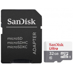 Карта памяти MicroSDHC SanDisk SDSQUNS 032G GN3MA Ultra 32GB Class 10 с адаптером White Grey