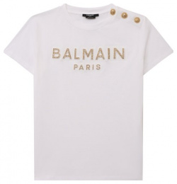 Хлопковая футболка Balmain BS8A01 Команда марки сделал белую футболку с