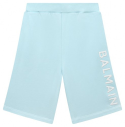 Хлопковые шорты Balmain BS6T59 Голубые с накладными карманами сзади и