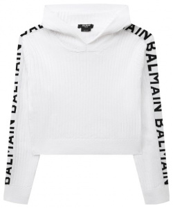 Укороченное худи Balmain BS9A10 Укороченному белому придали черты пуловера