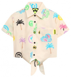 Хлопковая блузка Barrow S4BKJGSI071 В кремовой блузе с разноцветным принтом