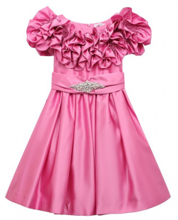 Платье Monnalisa 77B901 Нарядное розовое с вырезом лодочкой и