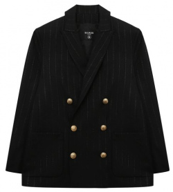 Шерстяной пиджак Balmain BU2Q14 Черный двубортный в узкую полоску