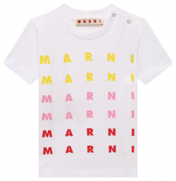 Хлопковая футболка Marni M00750/M00H7 Футболку украсили крупным разноцветным
