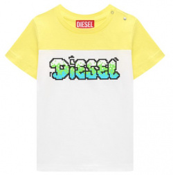 Хлопковая футболка Diesel K00522/00YI9 Белую футболку с желтыми кокеткой и