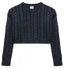 Хлопковый пуловер Aspesi S24026MAEM110 Темно синий с круглой горловиной