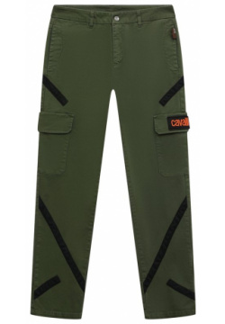 Хлопковые брюки Roberto Cavalli RJT235/CE035/12A 16A цвета хаки сшили из