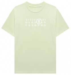 Хлопковая футболка MM6 M60552/MM010 Светло зеленая с белой цифровой