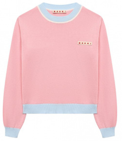 Хлопковый пуловер Marni M01044/M00LT Розовый с голубым узким кантом