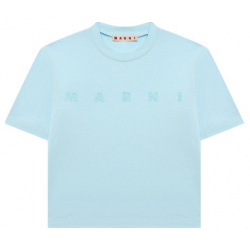 Хлопковая футболка Marni M01027/M00NE Для пошива голубой футболки использовали