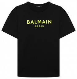 Хлопковая футболка Balmain BU8Q71 Для пошива черной футболки с круглым вырезом