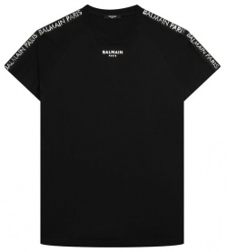 Хлопковая футболка Balmain BU8R21 Черной футболке с короткими рукавами добавили