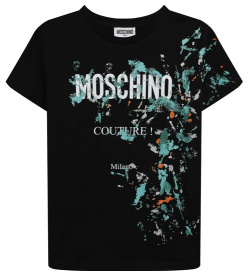 Хлопковая футболка Moschino H0M04L/LAA24/4 8 Черную футболку декорировали