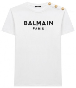 Хлопковая футболка Balmain BU8A11 Для изготовления белой футболки с тремя