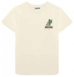 Хлопковая футболка Moschino H8M03U/LAA24/10 14 Свободная кремовая с