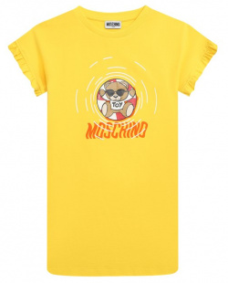Хлопковое платье Moschino HDV0F4/LDA13/10 14 Желтое яркое футболка с